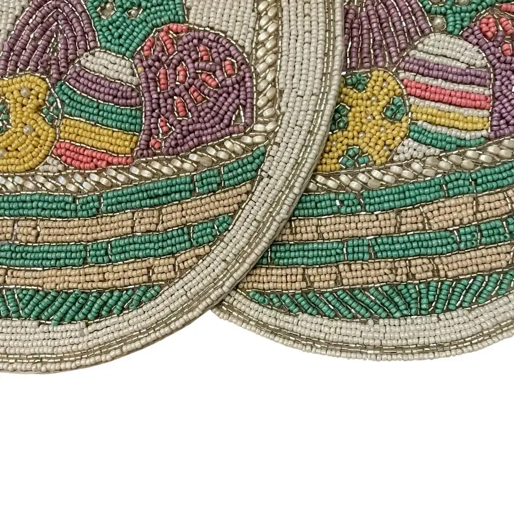 Tahari Home Easter Egg Basket Beaded Placemats 15in Spring Pastel Set of 2 New
